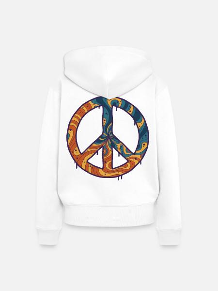 Psychedelisches Festival-Hippie-Peace-Sign Rave - Frauen Premium Bio Zip Hoodie - Weiß