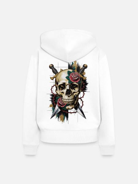 Totenkopf & Rosen - Frauen Premium Bio Zip Hoodie - Weiß