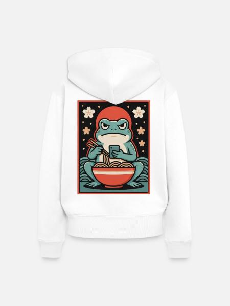 Ramen-Froschschale - Frauen Premium Bio Zip Hoodie - Weiß