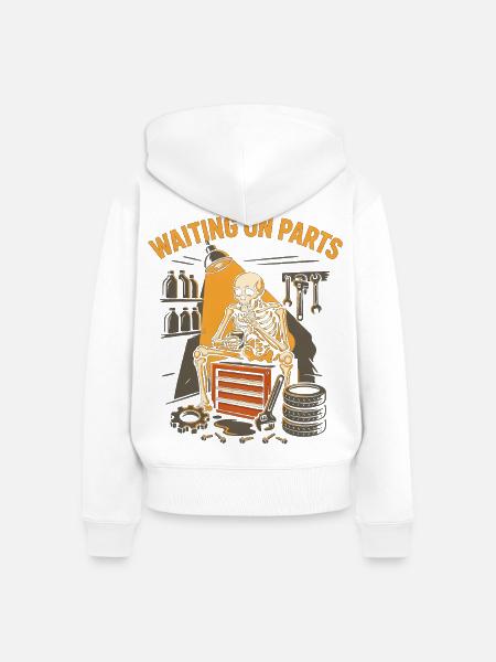 Warten auf Teile-Skelettmechanik - Frauen Premium Bio Zip Hoodie - Weiß