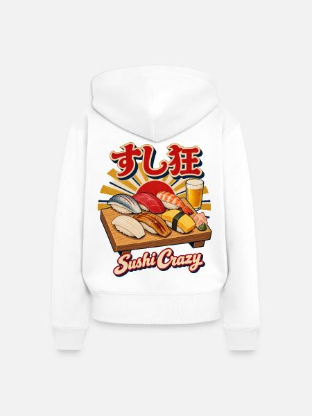 Sushi Crazy - Frauen Premium Bio Zip Hoodie - Weiß