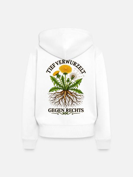Tief Verwurzelt Gegen Rechts Löwenzahn - Frauen Premium Bio Zip Hoodie - Weiß