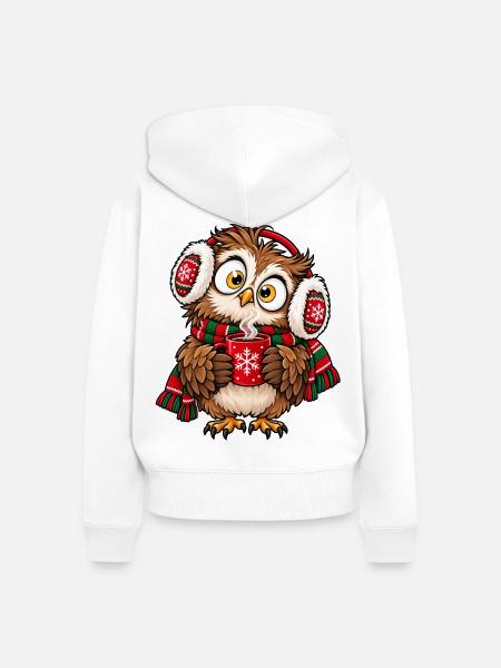 Weihnachten Eule Kakao Winter Geschenkidee - Frauen Premium Bio Zip Hoodie - Weiß