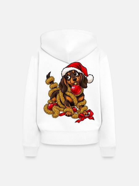Weihnachten Dackel Hund Geschenkidee - Frauen Premium Bio Zip Hoodie - Weiß
