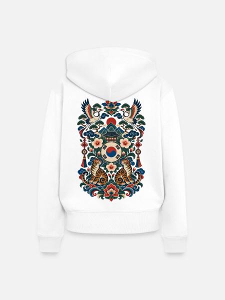 Südkorea | Tiger, Kraniche & Hanbok-Stil - Frauen Premium Bio Zip Hoodie - Weiß