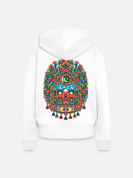 Pakistan | Pfauen, Moschee & Paisley - Frauen Premium Bio Zip Hoodie - Weiß