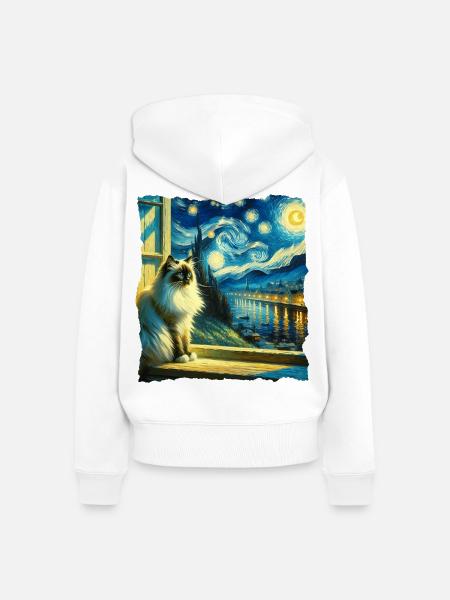 Birma Katze Starry Night - Frauen Premium Bio Zip Hoodie - Weiß