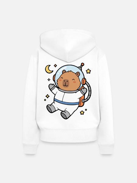Niedliche Capybara-Astronautin schwebt im Weltraum - Frauen Premium Bio Zip Hoodie - Weiß