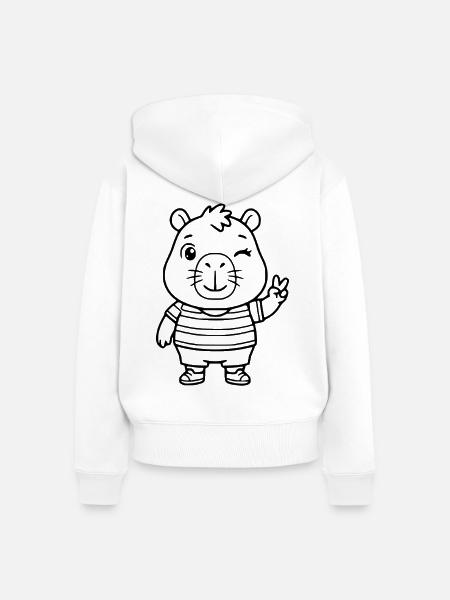 Niedliche zwinkernde Capybara-Peace-Zeichen-Zeichnung - Frauen Premium Bio Zip Hoodie - Weiß
