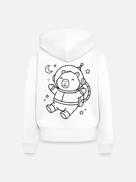 Niedliche Capybara-Astronauten-Umrisszeichnung Weltraumtier - Frauen Premium Bio Zip Hoodie - Weiß