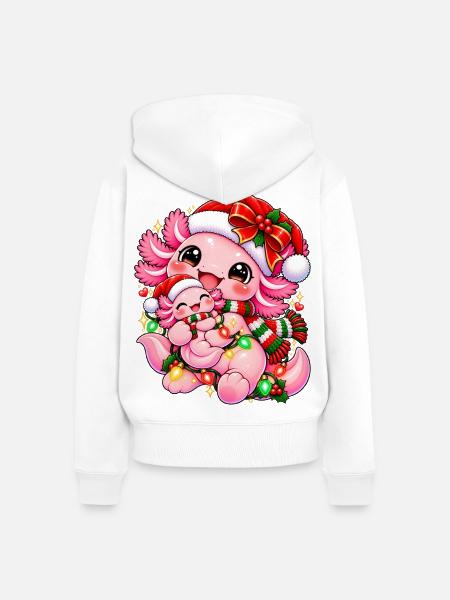 Kawaii Weihnachtsdrache mit Lichterkette - Frauen Premium Bio Zip Hoodie - Weiß