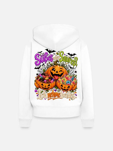 Lustiges Halloween Motiv - Süßes oder Saures - Frauen Premium Bio Zip Hoodie - Weiß