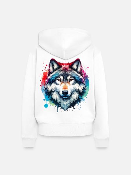 Grauwolf Motiv - Frauen Premium Bio Zip Hoodie - Weiß