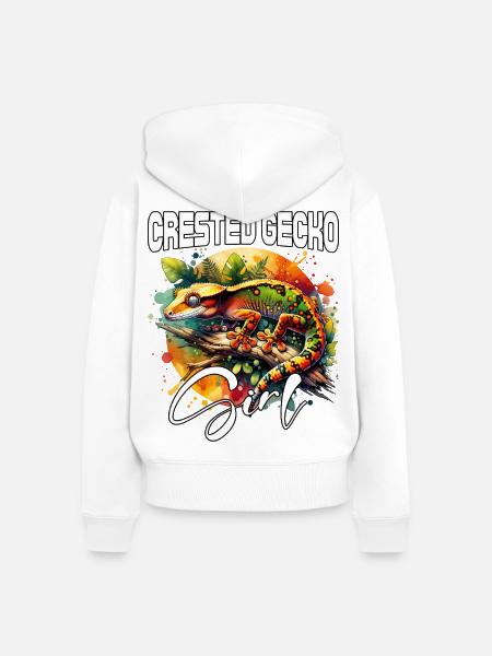 Kronengecko Mädchen - Frauen Premium Bio Zip Hoodie - Weiß