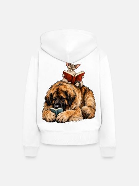 Leonberger & Devon Rex beim Lesen – Bücherfans - Frauen Premium Bio Zip Hoodie - Weiß