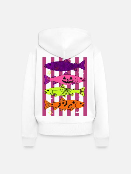 Spooky Halloween Fish Pattern Design - Frauen Premium Bio Zip Hoodie - Weiß