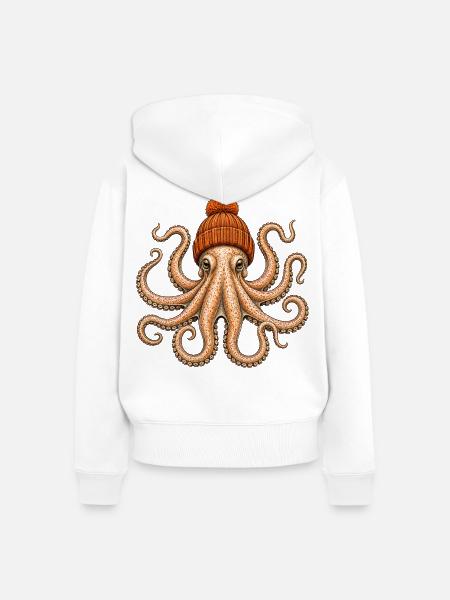 Oktopus mit Mütze - Frauen Premium Bio Zip Hoodie - Weiß