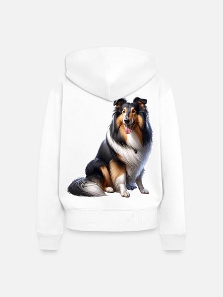 Langhaar Collie Collie - Frauen Premium Bio Zip Hoodie - Weiß
