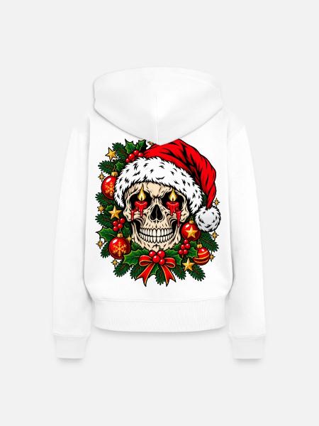 Christmas Skull - Frauen Premium Bio Zip Hoodie - Weiß