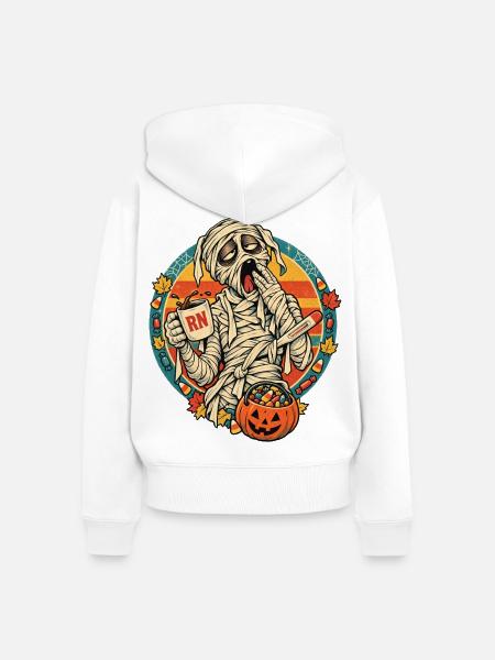 Mumie mit Kürbisbeute Halloween - Frauen Premium Bio Zip Hoodie - Weiß