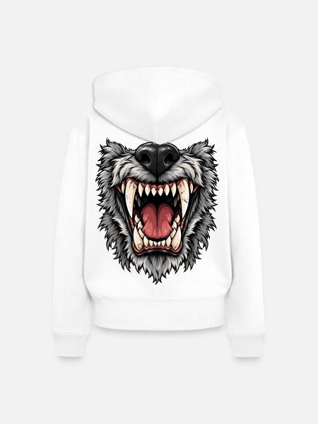 Wolfsmaul Gebrüll Motiv - Frauen Premium Bio Zip Hoodie - Weiß