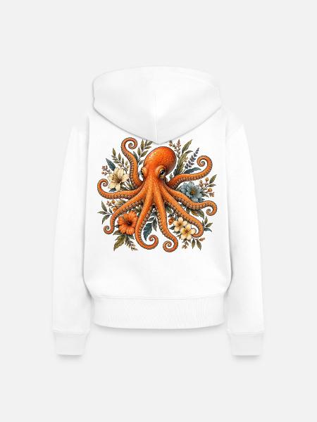 Boho Botanical Octopus - Frauen Premium Bio Zip Hoodie - Weiß