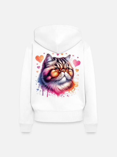 Exotische Kurzhaarkatze - Frauen Premium Bio Zip Hoodie - Weiß