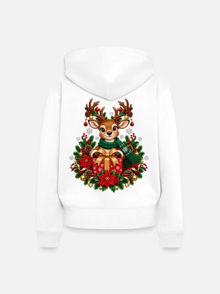 Rentier mit Geschenk im Weihnachtsglanz - Frauen Premium Bio Zip Hoodie - Weiß