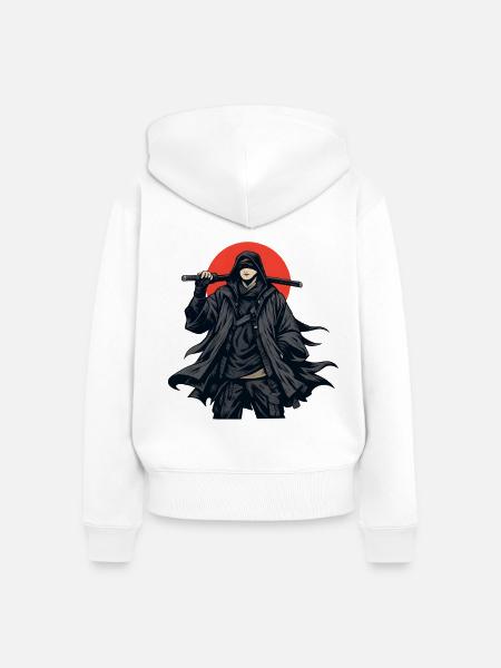Schattendämon mit rotem Kreis - Frauen Premium Bio Zip Hoodie - Weiß