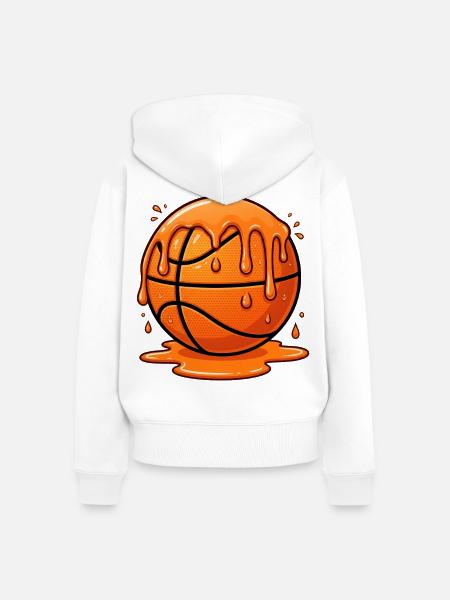 Zerschmelzender orangefarbener Basketball-Splash - Frauen Premium Bio Zip Hoodie - Weiß