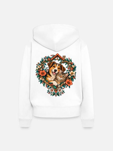 Tierfreunde im Blumenherz - Frauen Premium Bio Zip Hoodie - Weiß