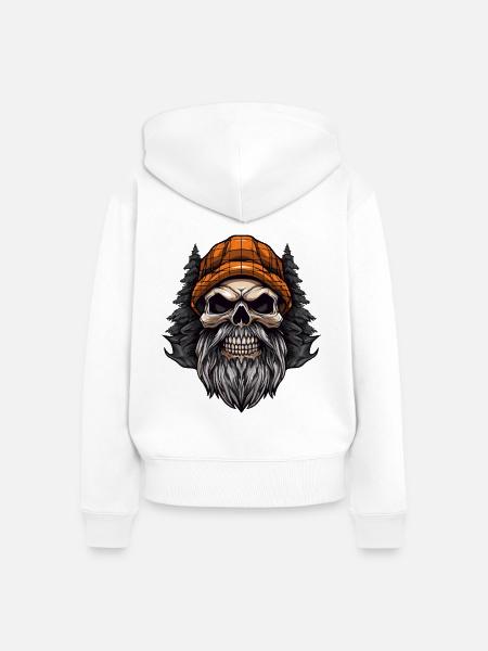 Totenkopf mit Bart und Mütze - Frauen Premium Bio Zip Hoodie - Weiß