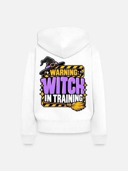 Witch in Training Warnung - Frauen Premium Bio Zip Hoodie - Weiß