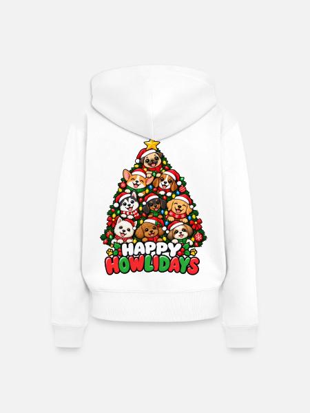Happy Howlidays Hundebaum - Frauen Premium Bio Zip Hoodie - Weiß