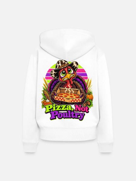 Thanksgiving-Truthahn mit Pizza-Cowboy-Spruch - Frauen Premium Bio Zip Hoodie - Weiß