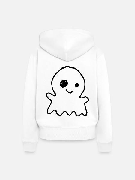 Niedlicher Halloween-Geist als Kinderkritzelei - Frauen Premium Bio Zip Hoodie - Weiß