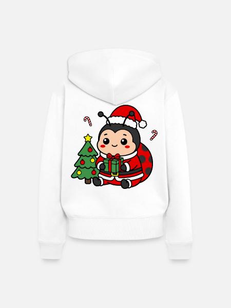 Süßes Kawaii-Weihnachts-Marienkäfer-Weihnachtsgeschenk - Frauen Premium Bio Zip Hoodie - Weiß