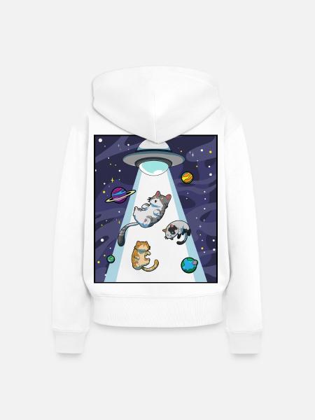 Katze UFO Entführung - Frauen Premium Bio Zip Hoodie - Weiß