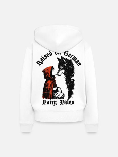 Raised on German Fairy Tails Rotkäppchen - Frauen Premium Bio Zip Hoodie - Weiß