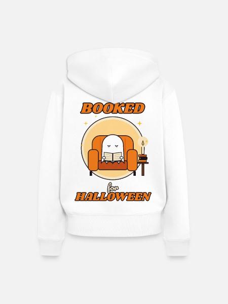 Gebucht für Halloween Reading Ghost - Frauen Premium Bio Zip Hoodie - Weiß