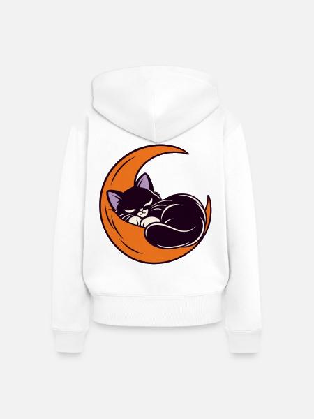 Mondschlaf Katze auf der Sichel - Frauen Premium Bio Zip Hoodie - Weiß