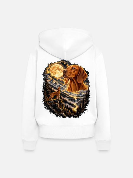Spitz Hund Mondschein Bergwelt - Frauen Premium Bio Zip Hoodie - Weiß
