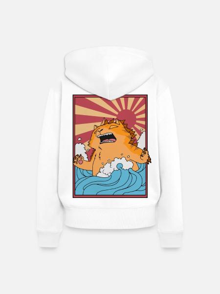 Catzilla Monsterkatze - Frauen Premium Bio Zip Hoodie - Weiß