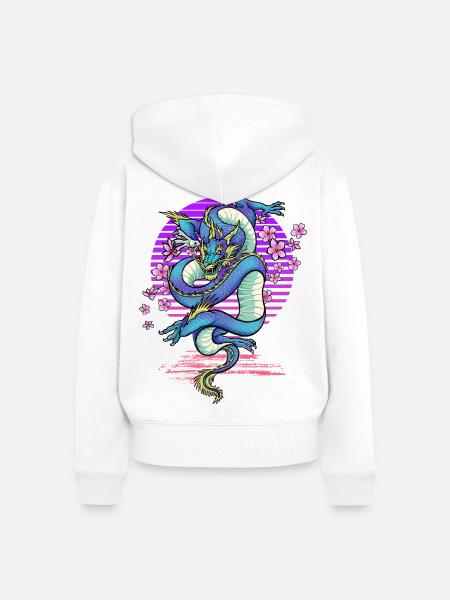 Drache Kirschblüten Fantasy - Frauen Premium Bio Zip Hoodie - Weiß