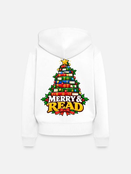 Merry & Read Buch-Weihnachtsbaum - Frauen Premium Bio Zip Hoodie - Weiß