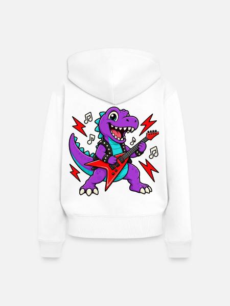 Dino Gitarrist - Frauen Premium Bio Zip Hoodie - Weiß