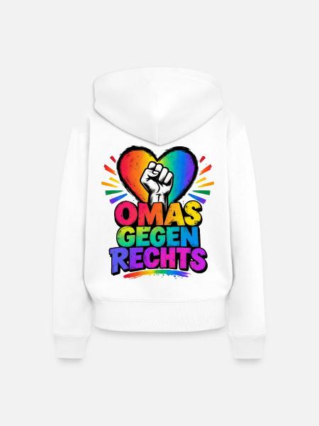 OMAS GEGEN RECHTS – Regenbogen Herz - Frauen Premium Bio Zip Hoodie - Weiß