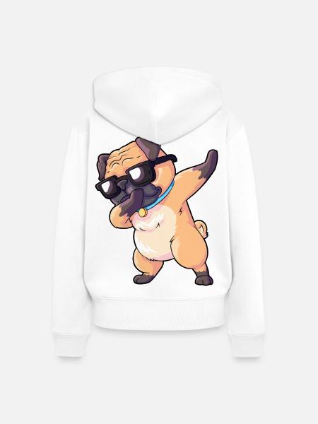 Mops Dab - Frauen Premium Bio Zip Hoodie - Weiß