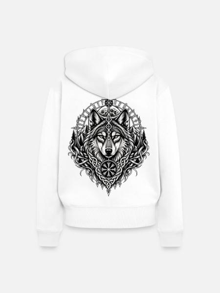 Nordischer Wolf Runen Wikinger Mythologie - Frauen Premium Bio Zip Hoodie - Weiß