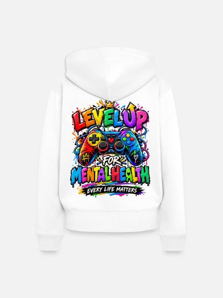 Level Up für psychische Gesundheit - Frauen Premium Bio Zip Hoodie - Weiß